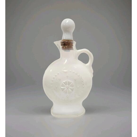 Vintage White Milk Glass Decanter Bottle with Stopper Embossed Starburst Pattern - Picture 1 of 9